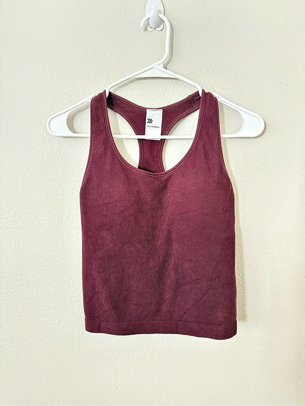 All in Motion Racerback Ribbed Tank Top in Maroon Large
